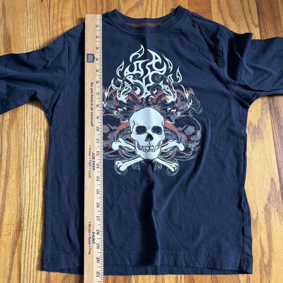 Y2K Old Navy Skulls & Dragon T-Shirt Goth Skater Grunge Kids Medium Glow In Dark - Picture 5 of 8